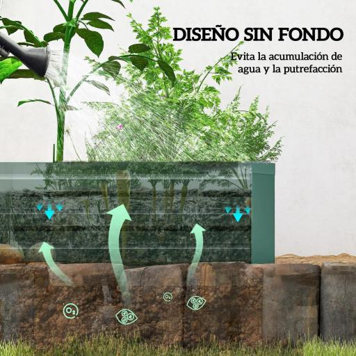 Jardinera Exterior Grande Rectangular de Acero Galvanizado Huerto Urbano con Base Abierta 240x60x30 cm Verde [2]