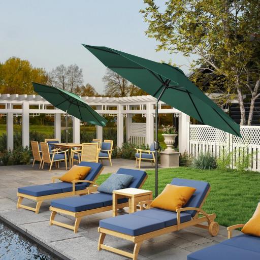 Sombrilla de Jardín Ø295x250 cm con Manivela Parasol Exterior con Mecanismo de Inclinación y Poste Desmontable de Metal para Terraza Piscina Patio Verde