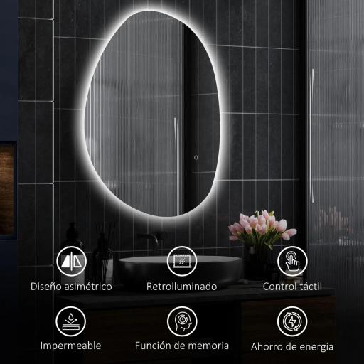 Espejo de Baño con Luz LED 80x60 cm 3 Colores de Luz Brillo Regulable Función Antivaho Función de Memoria IP44 [8]