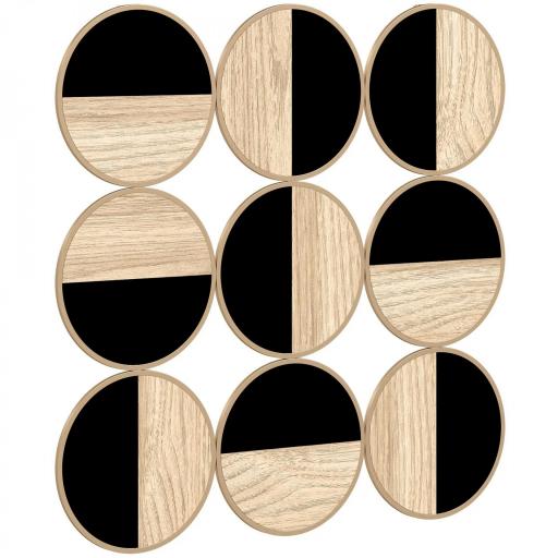 Cuadro Decorativo de Pared Geométrico Adorno Moderno 3D de 60x60 cm con Espejo de Plástico Negro y Madera Natural [8]