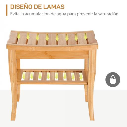 Taburete de Baño de Bambú con Estante Banco de Baño Impermeable y Robusta para Salón SPA 47,5x26x44,5 cm Natural [5]