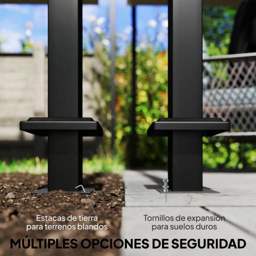 Pérgola de Jardín 4x3 m con Techo Retráctil 2 Paneles de Privacidad UPF50+ Cenador de Jardín para Patio Exterior Gris [3]