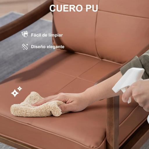 Sillón de Salón Tapizado en PU con Marco de Madera Cojines Acolchados Gruesos Marrón y Madera Nogal [6]