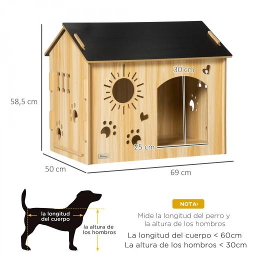 Caseta de Madera para Perros Pequeños Caseta de Interior para Mascotas con Grabados de Formas 69x50x58,5 cm Roble [1]