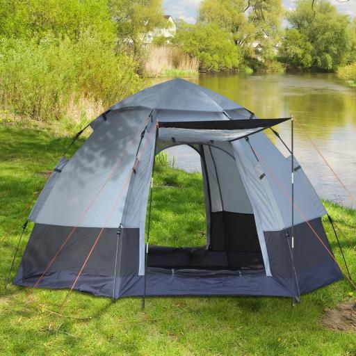 Tienda de Camping para 2-3 Personas con 2 Puertas Impermeable Anti-UV Palanca Automática 260x260x150 cm Negro y Gris