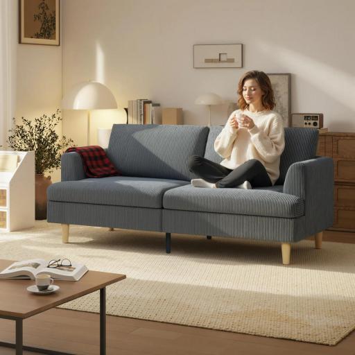 Sofá de 3 Plazas Tapizado en Pana Acolchado Grueso de Muelles Asiento Ancho 2 Almohadas 188x80x86 cm Gris Oscuro