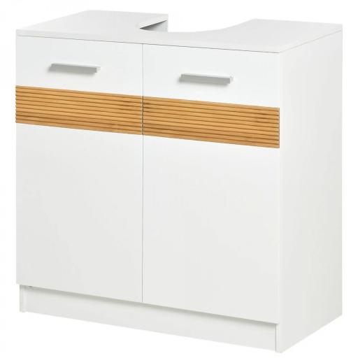 Mueble para Debajo del Lavabo Armario Baño de Suelo de Madera con 2 Puertas y Estante Interior Estilo Moderno 60x30x60,5 cm Blanco [3]