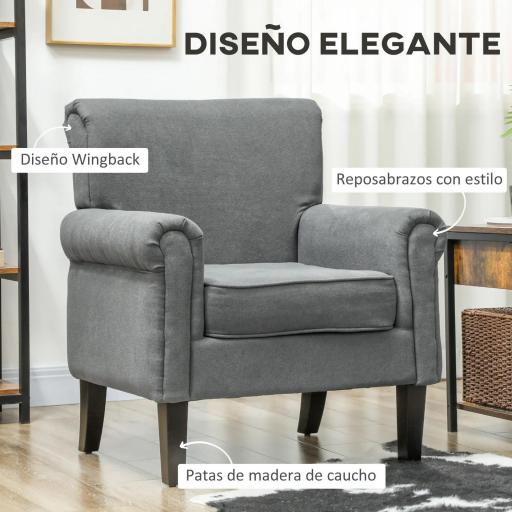 Butaca de Salón Tapizada en Tela Sillón Relax con Reposabrazos Asiento Extraíble para Dormitorio 79x72,5x88 cm Gris [2]
