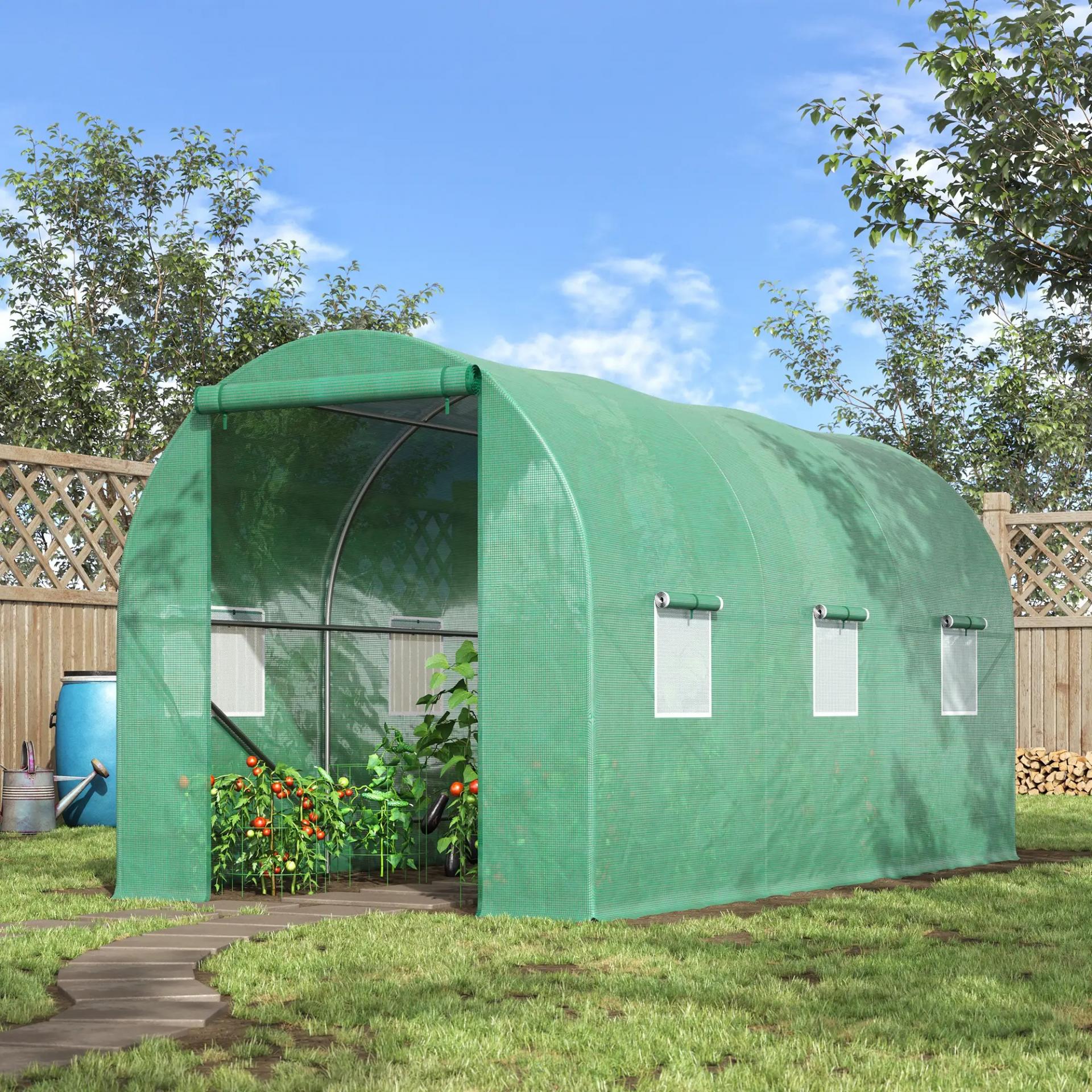 Invernadero de Exterior 4x2x2 m Invernadero de Túnel con 6 Ventanas de Malla y Puerta Enrollable con Cremallera Invernadero de Huerto Anti-UV para Patio Jardín Verde