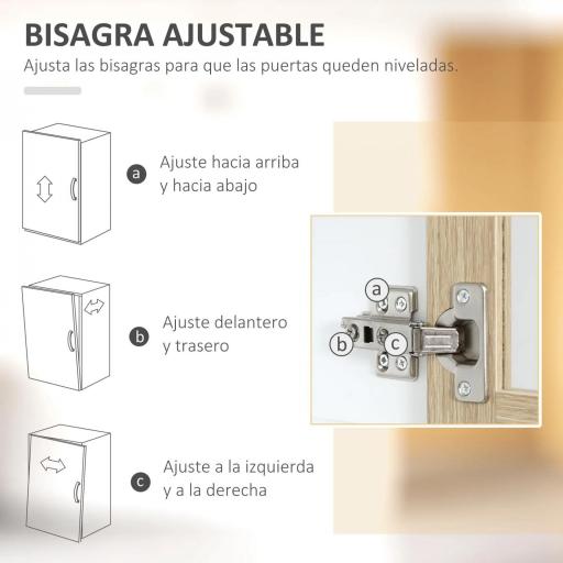 Alacena de Cocina con 4 Puertas de Vidrio Encimera Abierta Cajón Estantes Ajustables 80x40x180 cm Blanco y Natural [5]