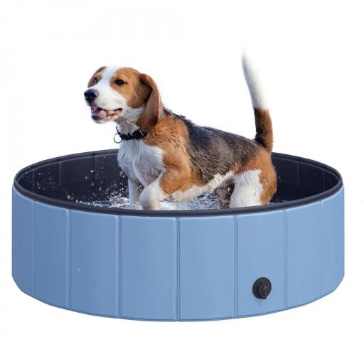 Piscina Plegable para Perros Gatos Ø100x30 cm Bañera Portátil para Mascotas PVC Antideslizante Múltiples Usos Color Azul [7]