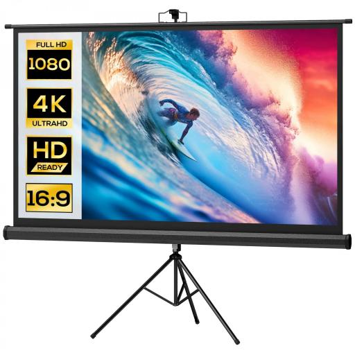 Pantalla de Proyección con Soporte Portátil 84 Pulgadas Formato 16:9 con Altura Ajustable 186x105 cm Negro [8]