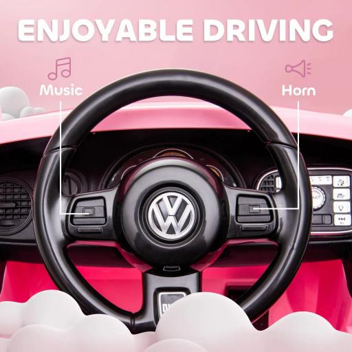 Coche Eléctrico para Niños de +3 Años Volkswagen Beetle con Batería 12V Mando a Distancia Faros Bocina y Música Rosa [4]