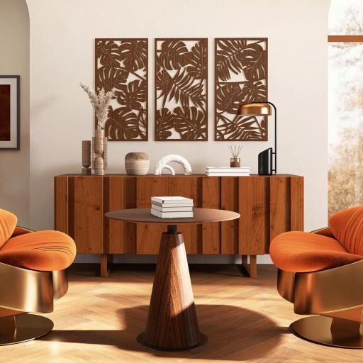 Decoración de Pared de Madera 3D 3 Piezas 40x80 cm Adornos de Pared con Patrón de Hojas Tropicales Nogal [7]