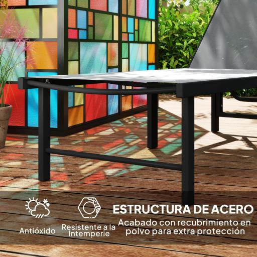 Tumbona Reclinable de Jardín Exterior con Respaldo Ajustable en 5 Posiciones y Marco de Acero 166x60x84 cm Gris [3]