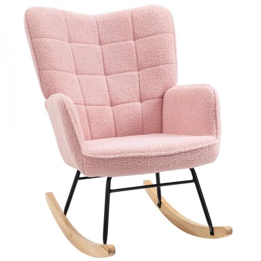Silla Mecedora de Borreguito Sillón Balancín Oscilante 40° con Patas de Madera de Haya Carga 120 kg 71x98x101 cm Rosa [7]