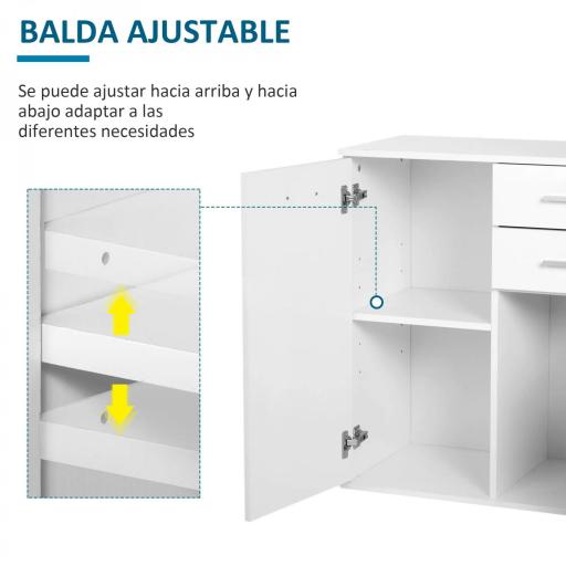 Mueble Auxiliar de Salón Aparador Estrecho con Puertas y Cajones 71x35x76cm Blanco [9]