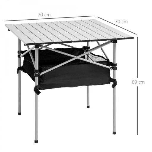 Mesa de Camping Plegable con Almacenaje de Malla y Bolsa de Transporte para Exterior Jardín y Picnic 70x70x69 cm Plata [1]