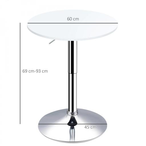 Mesa de Bar Regulable en Altura con Base Redonda y Antideslizante para Cocina Comedor Ø60x69-93 cm Blanco [1]