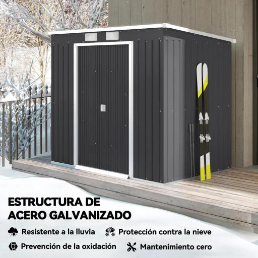 Cobertizo de Jardín Exterior 2,4 m² 213x130x172 cm con Puerta Corredera Techo Inclinado Base sin Suelo y Ventanas Gris [4]