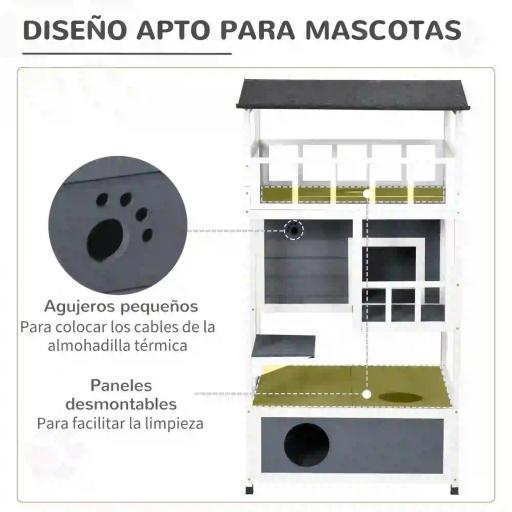 Caseta para Gatos de Madera 75,5x75x137 cm con Techo Asfáltico Plataformas para Interior y Exterior Gris [3]