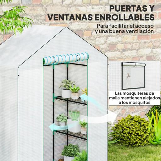 Invernadero de Exterior con 6 Estantes Puerta Enrollable Cubierta de PE y Marco de Acero 143x74x190 cm Blanco [3]