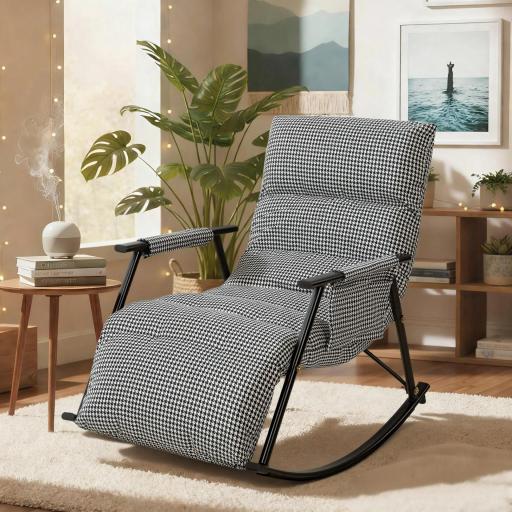 Silla Mecedora con Respaldo y Reposapiés Ajustables Mecedora Sillón Balancín Tapizado en Lino 62x100x89 cm Negro [0]