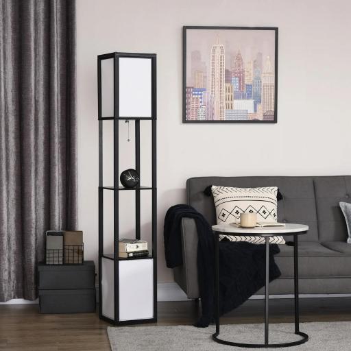 Lámpara de Pie de Madera con Estante para Bombilla E27 Potencia Máx. 40W Lámpara Moderna 26x26x156 cm Negro y Blanco [4]