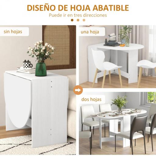 Mesa de Cocina Plegable con Alas Abatibles Mesa Multifuncional de Estilo Moderno de Forma Ovalada 163x80x75 cm Blanco [6]