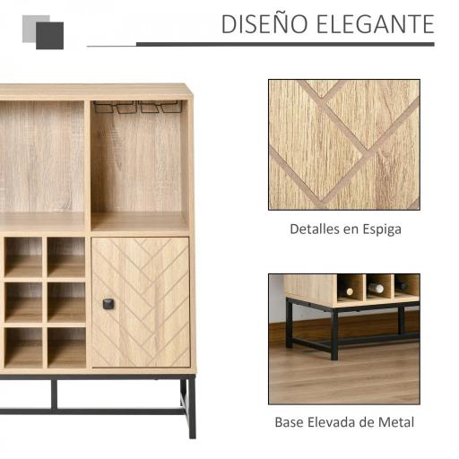 Aparador de Cocina con Botellero para 12 Botellas y Soporte de 6 Copas de Vino 76x35x97 cm Madera Natural [9]