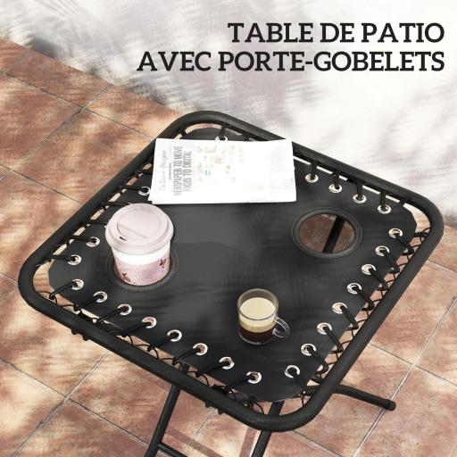 Set de 2 Tumbonas Jardín Exterior Plegables de Gravedad Cero con Mesa Auxiliar con Portavasos Reposacabezas Negro [3]