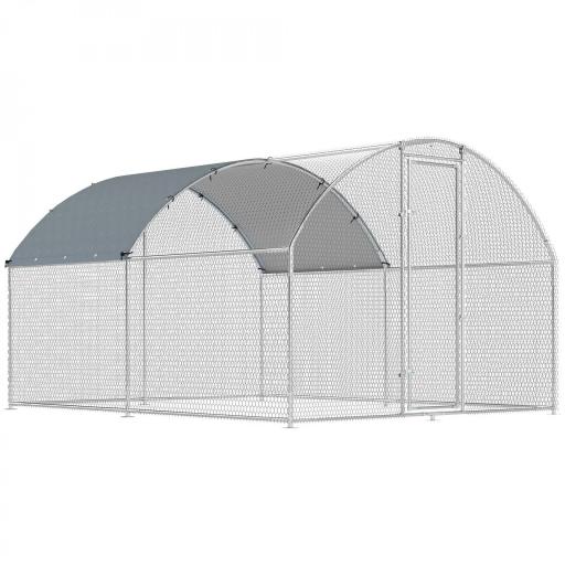 Gallinero para Exterior 2,8x3,4x1,9 m Cubierta de Tela Oxford Anti-UV Impermeable Pestillos para 10-16 Gallinas Plata [7]