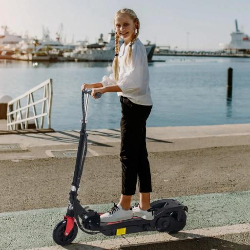 Patinete Eléctrico Plegable para Niños de 7-14 Años, Patinete Eléctrico con Velocidad Max. 12 km/h, Alcance de 8 km, Altura Ajustable, Freno de Mano, Negro
