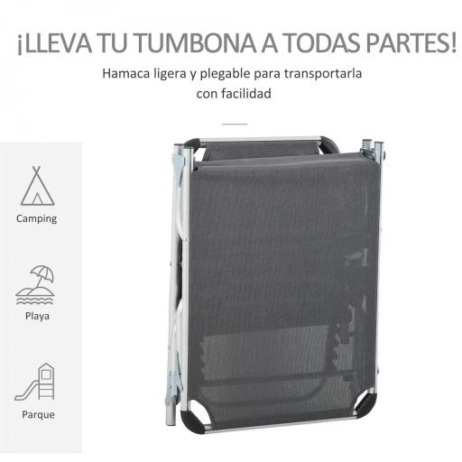 Tumbona Plegable Reclinable de Aluminio con Reposacabezas Extraíble y Respaldo Transpirable Ajustable en 4 Posiciones para Jardín Terraza Camping Exterior 165x60x76 cm Gris [4]