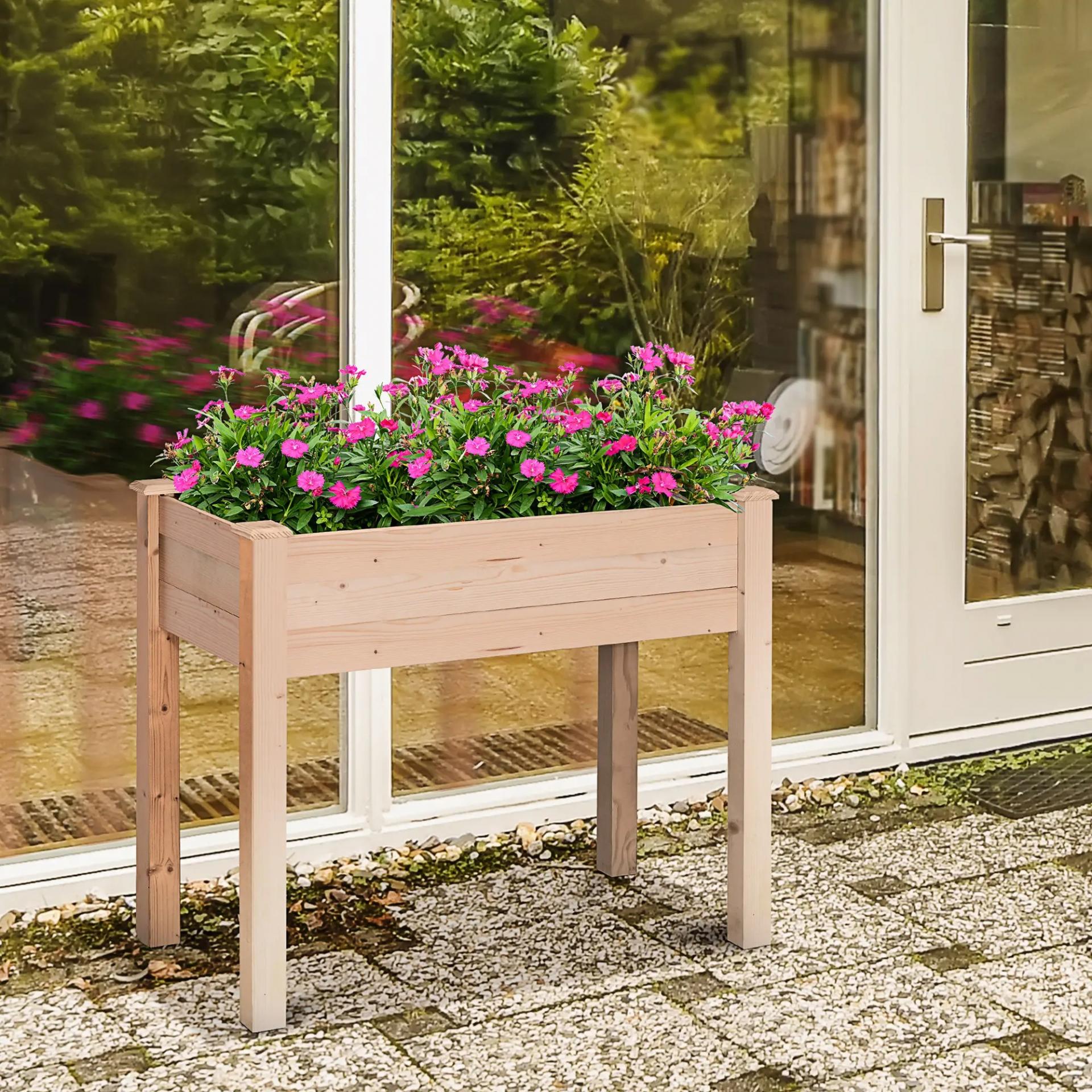 Huerto Urbano Elevado de Madera 86x46x76 cm con Tela no Tejida para Cultivos Plantas Flores Natural