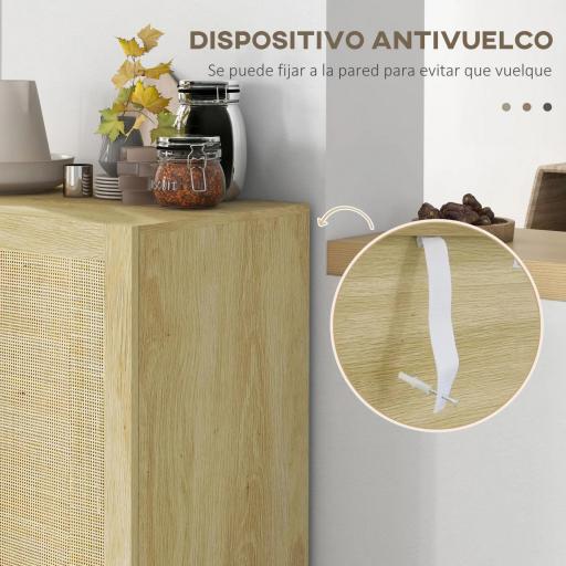 Aparador de Salón de Estilo Bohemio con Puertas de Rejilla y Estantes Ajustables 73x41x102 cm Natural [2]