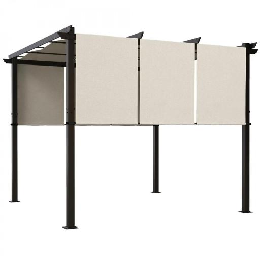 Cenador para Exterior 3x3 m con Techo Deslizante Marco de Acero Impermeable y Anti-UV para Terraza Patio Beige [9]