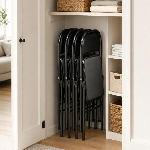 Juego de 4 Sillas Plegables Acolchadas con Respaldo y Estructura de Acero para Salón Comedor Cocina 45x46x78 cm Negro [1]