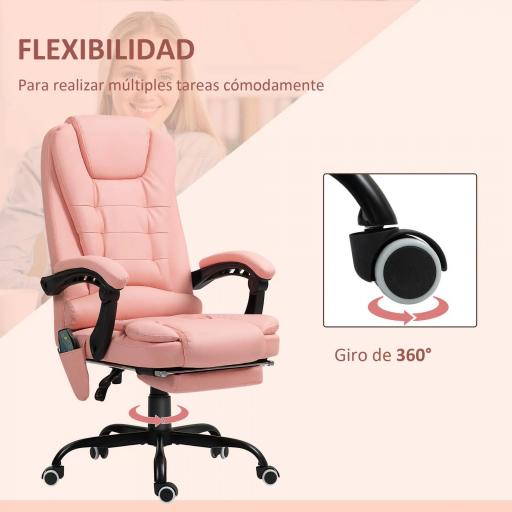 Silla de Oficina con 7 Puntos de Masaje con Reposapiés Retráctil Altura Ajustable Control Remoto y Tejido de PU Rosa [2]