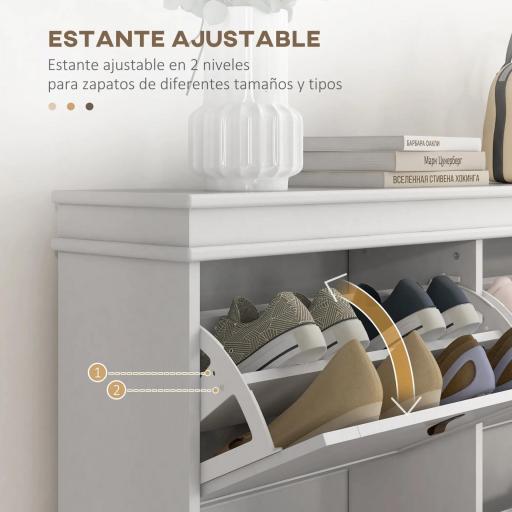 Zapatero Estrecho con 4 Puertas Abatibles y Estantes Ajustables para 20 Pares de Zapatos con Antivuelco 105x24x82,5 cm [5]
