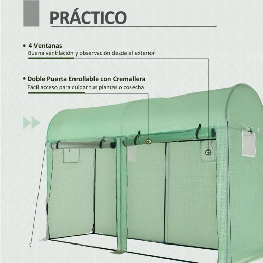 Invernadero de Exterior 300x100x200 cm Invernadero de Jardín Invernadero con 4 Ventanas 2 Puertas Cubierta de PE 140g/㎡ y Marco de Acero para Cultivos Plantas Flores Verde [3]