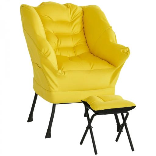 Sillón de Salón con Otomana Sillón de Relax con Bolsillos Laterales y Patas de Acero para Sala de Estar Dormitorio Amarillo [8]