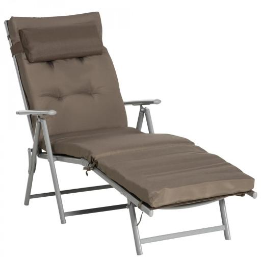 Tumbona Plegable de Jardín con Respaldo Ajustable en 7 Posiciones Cojín Cuerpo Entero y Cabeza 137x63,5x100,5 cm Marrón [7]
