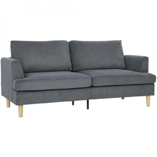 Sofá de 3 Plazas Tapizado en Pana Acolchado Grueso de Muelles Asiento Ancho 2 Almohadas 188x80x86 cm Gris Oscuro [9]