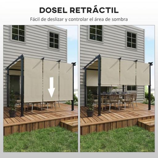 Cenador para Exterior 3x3 m con Techo Deslizante Marco de Acero Impermeable y Anti-UV para Terraza Patio Beige [2]