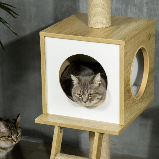 Árbol para Gatos de Suelo a Techo con Altura Ajustable y Juego de Entretenimiento Libre 40x40x225-285 cm Beige [6]