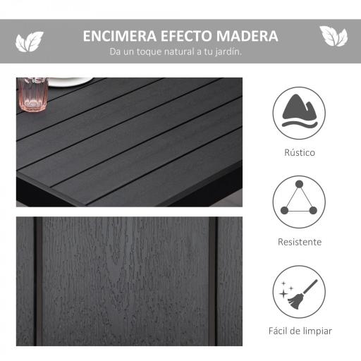 Mesa de Comedor Exterior 190x90x74 cm con Encimera de Listones y Estructura de Aluminio para Terraza Balcón Negro [5]