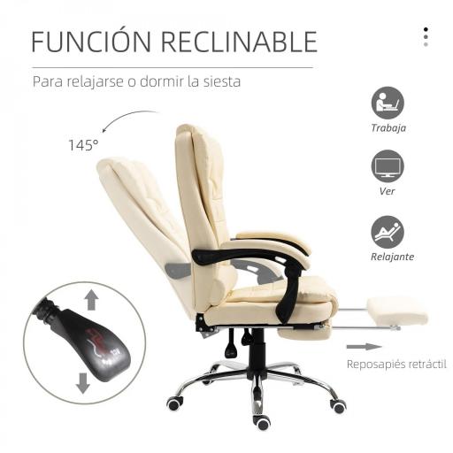 Silla de Escritorio con Reposapiés Silla Ejecutiva Giratoria con Altura Ajustable Tapizada en PU y Reposabrazos Crema [2]