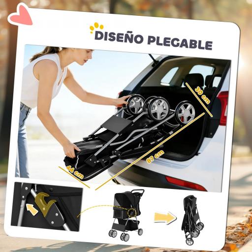 Carrito para Perros Pequeños con Cesta de Almacenaje Portavasos Ruedas y Cojín Lavable 77x44x102 cm Negro [6]