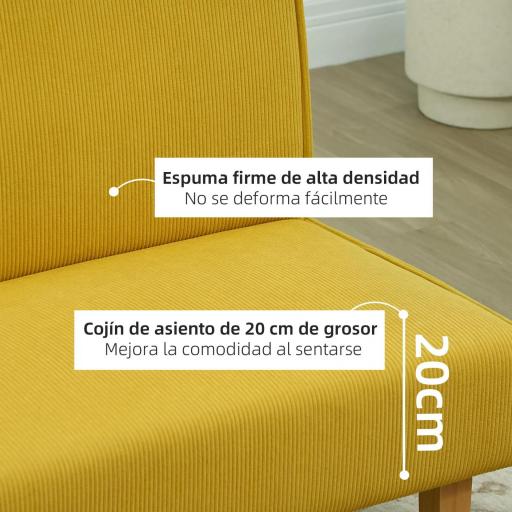 Sofá de 2 Plazas Tapizado en Pana con 2 Puertos USB 1 Puerto Tipo-C y Patas de Madera Carga 240 kg 110x60x85 cm Amarillo [3]